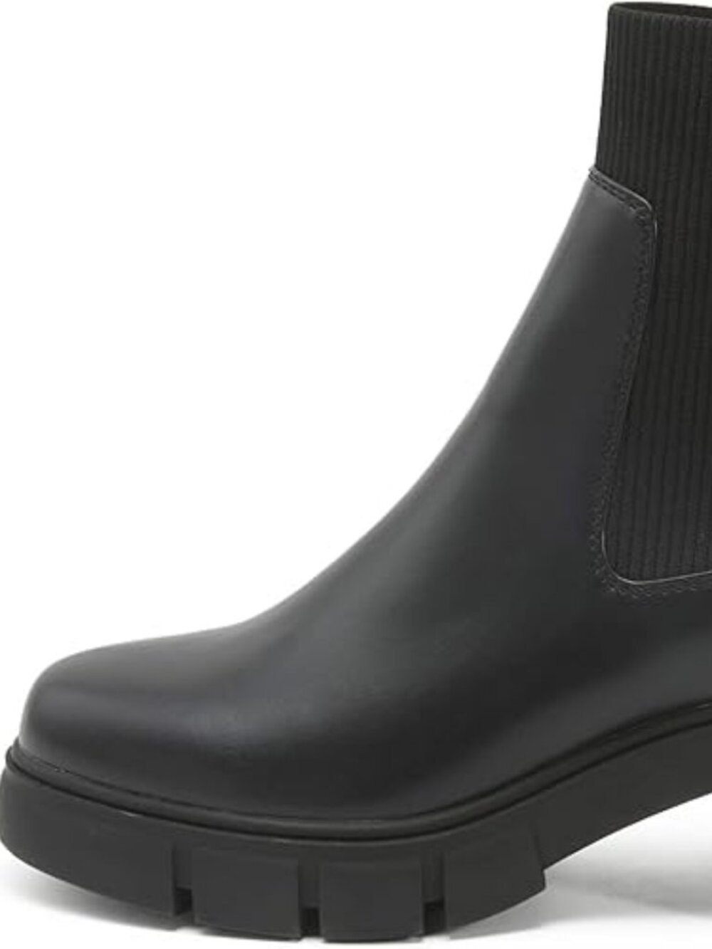 Women's Black Elastic Chelsea Boots Chunky Block Heel Platform Ankle Boots - Picture 9 of 10